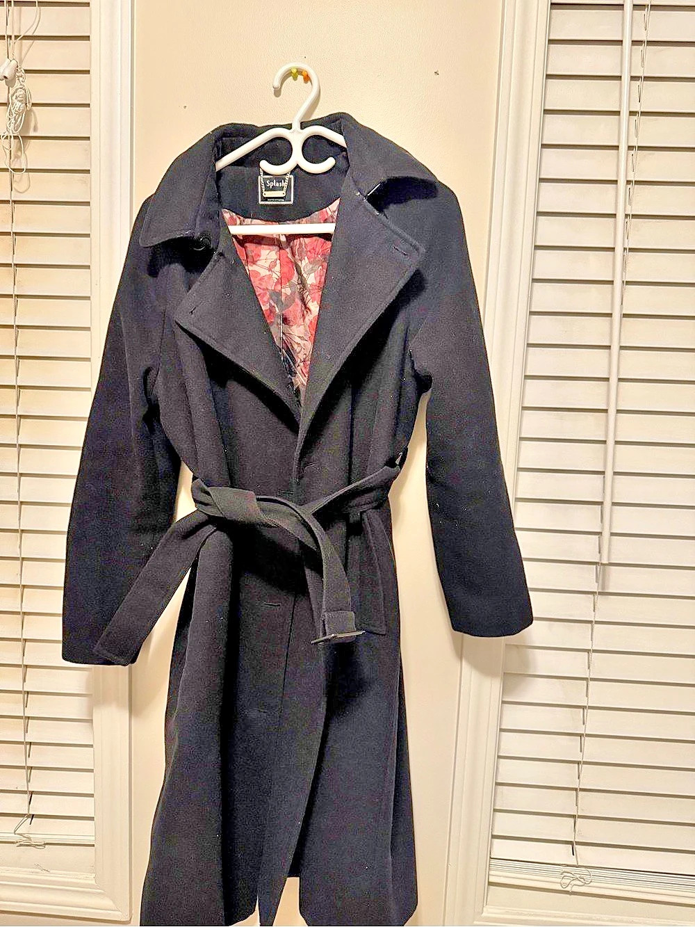 Splash Belted Black Trench Coat Size 14 Like New